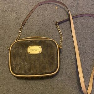 Michael Kors Gold and Brown Crossbody Bag